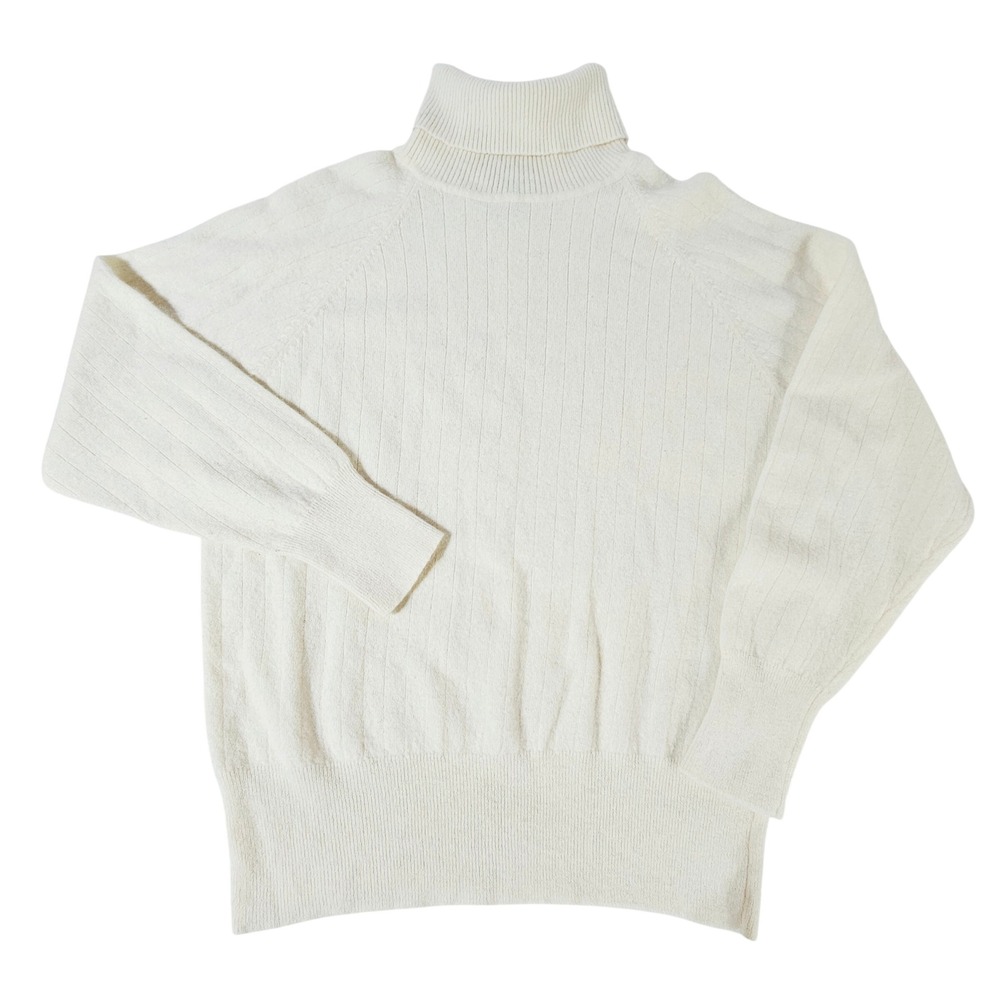Greg Adams Cream Lambswool Angora Turtleneck Sweater M Quiet Luxury Old Money